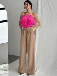 Aloruh Elegant Commuter Ruffle Trim 3D Floral Camisole Top, Summer - Hot Pink - View 6