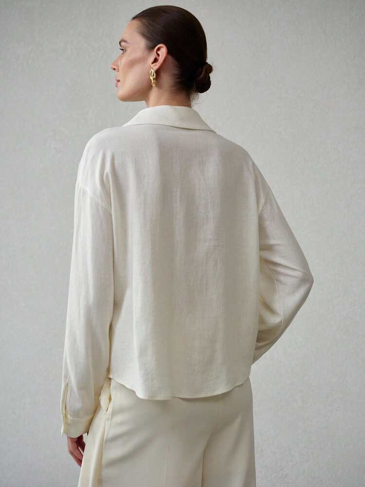 WOMEN'S LINEN LAPEL COLLAR EMBROIDERED LONG SLEEVE SHIRT, SPRING/SUMMER