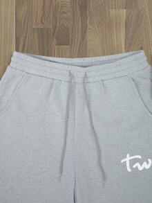 Manfinity Dauomo Men's Casual Y2K English Letter Graphic Streetwear Flared Sweatpants, & Unique, Spring/Summer - Light Grey - View 6