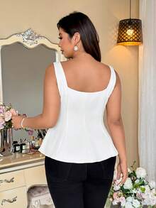 Vionelle Plus Size Women's White Summer Elegant Party Vacation Holiday Sweetheart Neck Sleeveless Top, Shoulder Straps Metal Buckle Decor Vintage Style Top - White - View 2