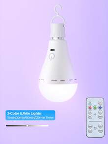 Teckwe RGB Rechargeable Light Bulb With Remote, 3 Color + RGB USB Rechargeable Bulb,  Dimmable Emergency Battery Light Bulb With Timer And Touch For Home, Party, Camping