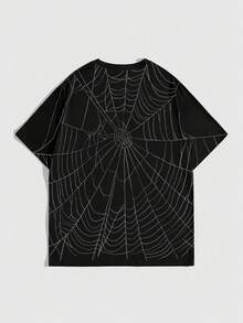 ROMWE MEN Men's All-Over Print Casual Round Neck Short Sleeve T-Shirt, Everyday Wear - Black - View 2