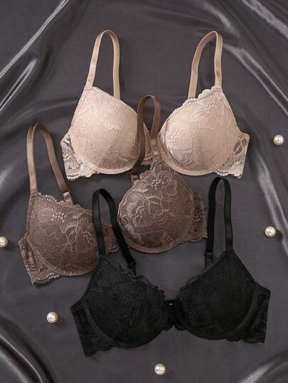 DesireSculpt 3pcs/Set Women's Underwire Lace Bras, Sexy & Comfortable Lift And Support