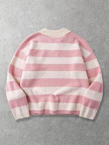 ROMWE MEN Men's Fashionable Casual Striped Knit Sweater - Pink - View 2