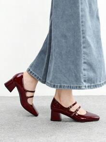 CUCCOO BIZCHIC Women's Simple Mary Jane Platform High Heel Shoes, Halloween Valentine's Day Spring Shoes - Bordeaux - View 5