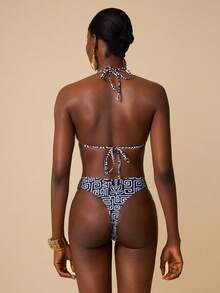 Swim Chiccia Women's All-Over Print Beaded Halter Neck Bikini Set Boho Bikini Set High Cut Bikini Pattern Bikini Triangl Bikini - Multicolor - View 8