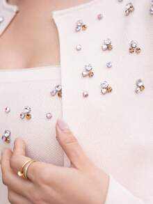 Andrea Bello 珠饰水钻针织开衫 - 杏色 - 查看 4