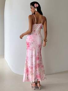 Aloruh 女士优雅性感V领蕾丝拼接修身腰部印花沙滩裙 - 彩色 - 查看 6