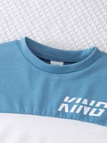 SHEIN Playful Pals 两件套幼儿男童休闲撞色字母印花短袖圆领T恤和松紧腰裤，适合儿童日常休闲穿着，男童套装，秋季款，适合3岁男童，婴幼儿男童服装，秋季款 - 彩色 - 查看 4