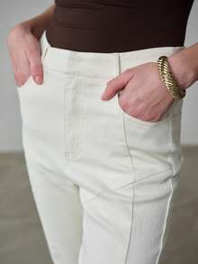 MOTF PREMIUM WOMEN'S COTTON STRUCTURED LINE DESIGN FLARE WIDE LEG JEANS, SPRING/SUMMER - Apricot - View 3