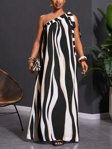 Veslaya 2026春夏大码女装音乐节、复活节、西部风情、游牧风、生日派对、毕业典礼、大学、学生、休闲、度假、邮轮、海滩、日光浴、潮流、街头风、婚礼宾客、通勤、早午餐、机场、派对、活动、优雅宴会、舞会、休闲、高端优雅撞色条纹不对称A字连衣裙 - 彩色 - 查看 9