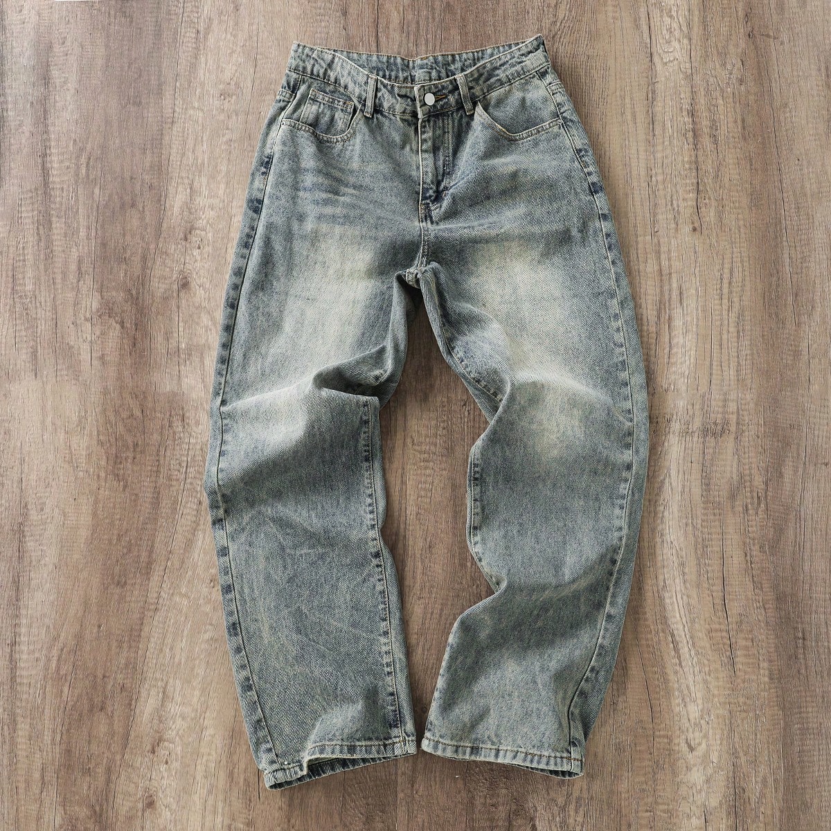 Jeans rectos de cintura baja lavados casuales y holgados para hombre