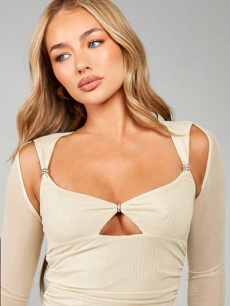 MISSGUIDED Ruched Mini Dress With Rhinestone Details