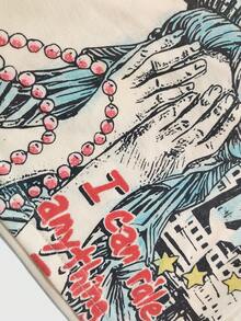 ROMWE MEN Street Life Men's Shorts With Creative Statue Of Liberty Graffiti Print - Apricot - View 5