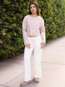 Andrea Bello Women Crew Neck Jacket, Embroidered Contrast Edge Jacket, Casual Street Style Ladies Jacket, Office Wear In Fall/Winter - Apricot - View 1