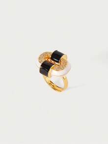 Nhẫn đơn nữ, Cao cấp/Cổ điển/Sang trọng, Mạ vàng 18K, Quyến rũ/Cổ điển, Dành cho Mẹ/Phụ nữ/Cô gái/Mẹ, Mùa hè/Đi biển/Dạ hội/Tiệc tùng, Nhiều lớp/Đá quý/Hạt cườm/Pha lê - Vàng đen + trắng - Xem 2
