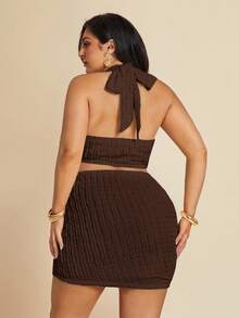 SHEIN BAE 大码女式圆领金属装饰吊带背心，春夏款，适合7月4日美国独立日、度假、海滩度假、生日、夜店、机场、毕业典礼、返校等场合。 - 咖啡棕 - 查看 3