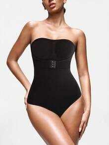 SHAPORA 1pc Women Front Closure Shapewear Bodysuit, Waist & Abdomen Shaping, Padded Cup, Crotch Opening, Comfortable & Easy To Wear - Black - View 7