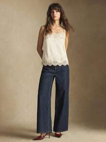 BizChic 新款春夏杏色蕾丝边可调节肩带吊带背心，优雅都市通勤之选 - 杏色 - 查看 3