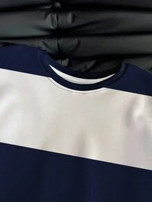 SHEIN 韩版时尚百搭彩色条纹图案卫衣，适合外套、摄影、露营、秋季、冬季、返校季穿着，大码女款常规圆领 - 彩色 - 查看 5