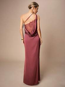 Maija Burgundy Elegant Mermaid Hem Lace Patchwork Backless Dress For Women,Autumn Dining Long Date Night Dinner Party Wedding Guest Graduation Outfits - Red Violet - View 5