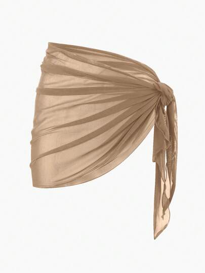 Swim Basics Women's Camel Semi-Sheer Plain Casual Regular Length Cover-Up Silk Skirt Gold Skirt Sarong Skirt Bow Skirt Tie Skirt