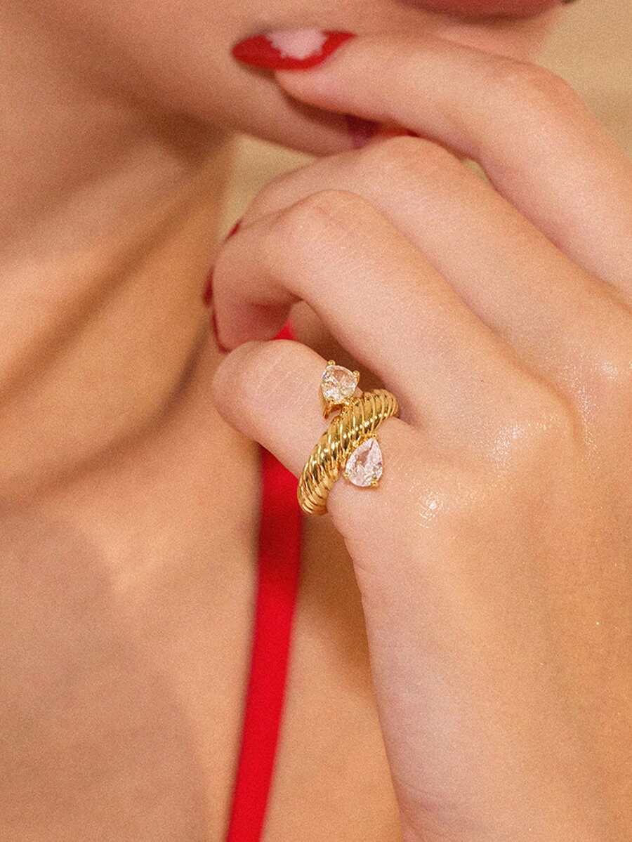 Glisma Nhẫn đơn nữ, Cao cấp/Cổ điển/Sang trọng, Mạ vàng 18K, Quyến rũ/Cổ điển, Dành cho Mẹ/Phụ nữ/Cô gái/Mẹ, Mùa hè/Đi biển/Dạ hội/Tiệc tùng, Nhiều lớp/Đá quý/Hạt cườm/Pha lê - Vàng - Xem 1
