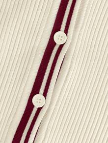 Franclia 女士轻薄V领短袖撞色罗纹修身针织开衫，休闲日常穿着，夏季 - 彩色 - 查看 8