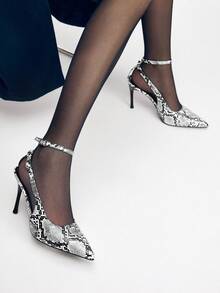 CUCCOO SZL Women's Pointed Toe Snake Skin Pattern Buckle Design Elegant High Heel Shoes, Suitable For Daily Wear Valentine's Day