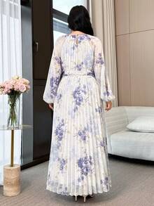 Modelyn Robe style arabe à imprimé floral élégante pour grandes tailles - Bleu azur - Voir 2