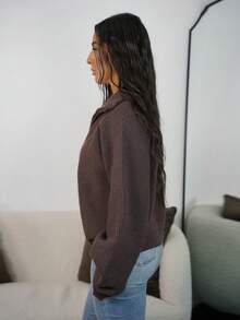 SAYEHFBABY Women's Loose Business Casual High Neck Knit Cardigan, Minimalist Fashion For Commuting And Office Wear, Autumn/Winter - Brown - View 4