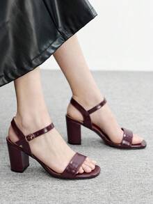 CUCCOO BIZCHIC Women's Buckle Design Fashion Daily Wear High Heel Sandals - Burgundy - View 1
