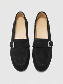 CUCCOO BIZCHIC 新款复古乐福鞋 小号真皮鞋 圆头 平底 套脚搭扣通勤鞋 女款 - 黑色 - 查看 2