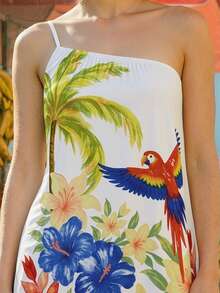 CAJUNI Tropical Print Casual Vacation Halter Dress - Multicolor - View 3