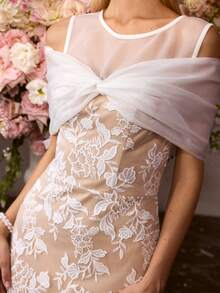 MOTF Soiréza Đầm maxi dự tiệc cổ tròn thanh lịch dành cho nữ, phối ren organza, dáng đuôi cá ôm sát, hoàn hảo cho đám cưới, dạ hội và tiệc sinh nhật. - trắng - Xem 2