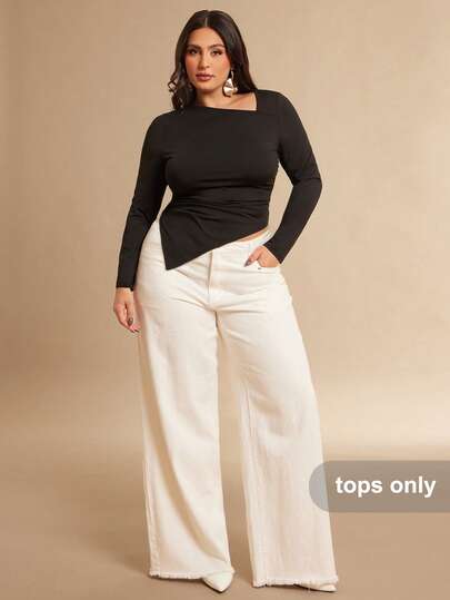 SHEIN BAE 大码女式不对称长袖上衣，秋冬款