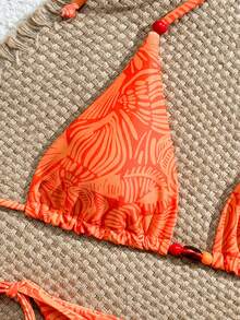 Voyashape New Sexy Printed Backless Triangle Bikini Swimsuit - Orange - View 5