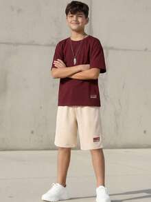 SHEIN Vacaura Teen Boy's Casual Cool Comfortable Hoodie Top And Sweatpants Set