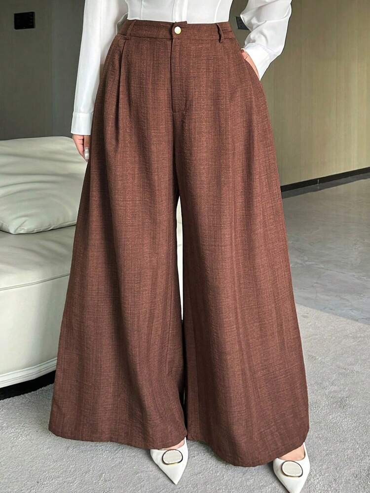 Dazy Plus Plus Size Women Wide Leg Loose Casual Pants, Versatile For Commuting, All Season