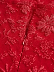 Girlism 少女红色提花露背蝴蝶结优雅连衣裙 - 紅色 - 查看 3