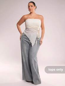 SHEIN BAE 新款加大码女式杏色不对称抽绳系带吊带背心，波浪纹理抹胸露脐上衣，派对装，适合约会、外出、音乐节、下午茶、派对、毕业典礼、婚礼、春夏、夏季上衣 - 杏色 - 查看 6