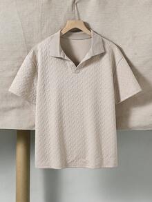1 chiếc áo polo mùa hè mới, dáng rộng thoải mái, màu kaki, chất liệu có họa tiết, cổ áo cổ điển, thích hợp mặc hàng ngày, thời trang, thoáng khí, là món đồ thiết yếu cho mùa hè. - Màu be - Xem 8