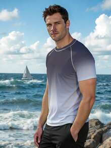 Manfinity Swimmode Men's Gradient Raglan Sleeve Round Neck Casual Rash Guard - Light Grey - View 5