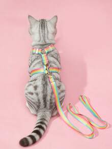 SHEIN X Care Bears 1 套卡通欢呼熊、熊、分享熊、爱心熊、彩虹印花宠物背带和牵引绳套装，多种尺寸可选，背带长度可调，适用于猫狗 - 彩色 - 查看 10