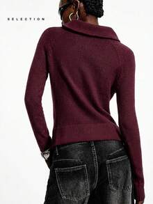 LYSMO 新款简约风女士春季休闲套头毛衣，春夏纽扣针织毛衣，酒红色女士上衣，女士春季上衣，女士毛衣，春季 - 酒紅色 - 查看 2