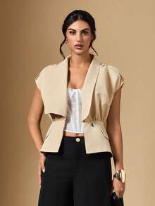 Briarwyn Women's Casual Commuter Asymmetrical Collar Belted Jacket - Apricot - View 3