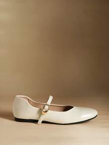 Rosivie Giày bệt kiểu retro với khóa cài trang trí, đa năng và thanh lịch, phù hợp cho mùa xuân/hè, màu xám. - Màu be - Xem 2