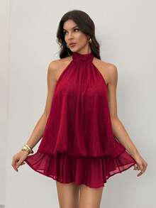 SHEIN Tall White Lace Round Neck Sleeveless Women Dress With 3D Feeling For Spring And Summer,Wedding Guest Dress Women - Red - View 4