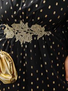 Roveilla Plus Size Women's New Wedding Guest Batwing Sleeve Middle Eastern Elegant Loose Dress, Romantic Long Dress With Embroidery Decor, Platinum Polka Dot Dress, Wedding Guest Gown Luxury Dress For Women Caftan Dress Maweii Plus Size Dress Curve Elegant Dress Plus Size Elegant Dress Luxury Caftan Dress For Women Plus Size Evening Gown - Black - View 10
