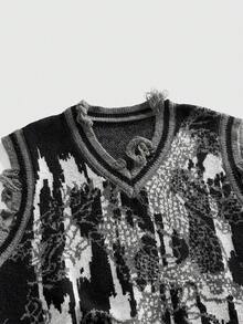 ROMWE MEN 男士V领龙纹提花针织背心，街头时尚 - 彩色 - 查看 3